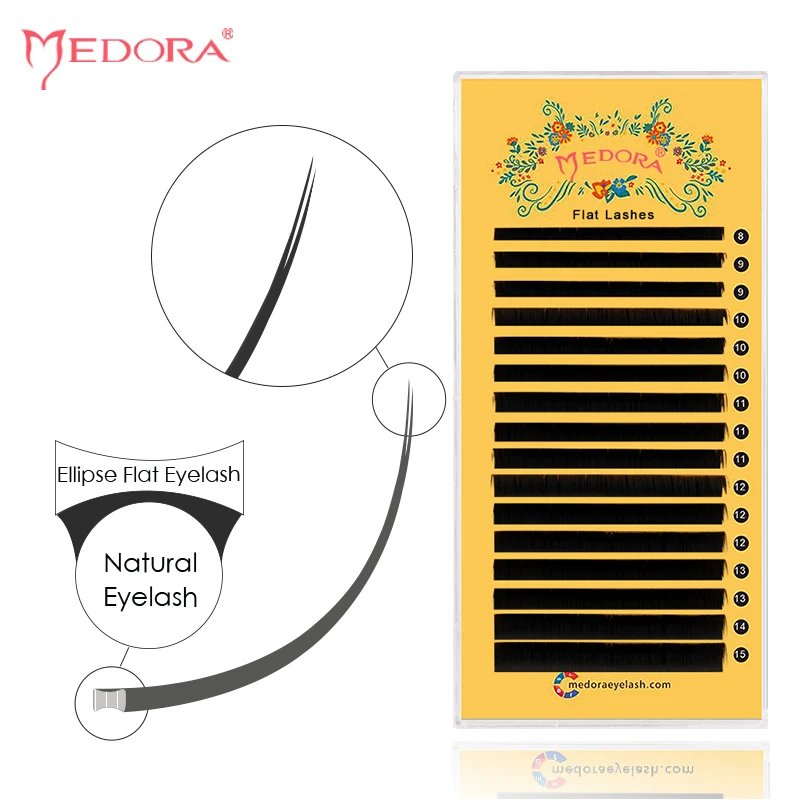 

MEDORA 16 Row Ellipse Flat Eyelash Extension Soft Double Split Tips Faux Mink Individual Eyelash Volume False Ellipse Lash