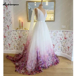 Lakshmigown Neckholder Chiffon A-Linie Blumendruck Brautkleid Maßgeschneiderte Falten Garten Brautkleider Robe De Mariée