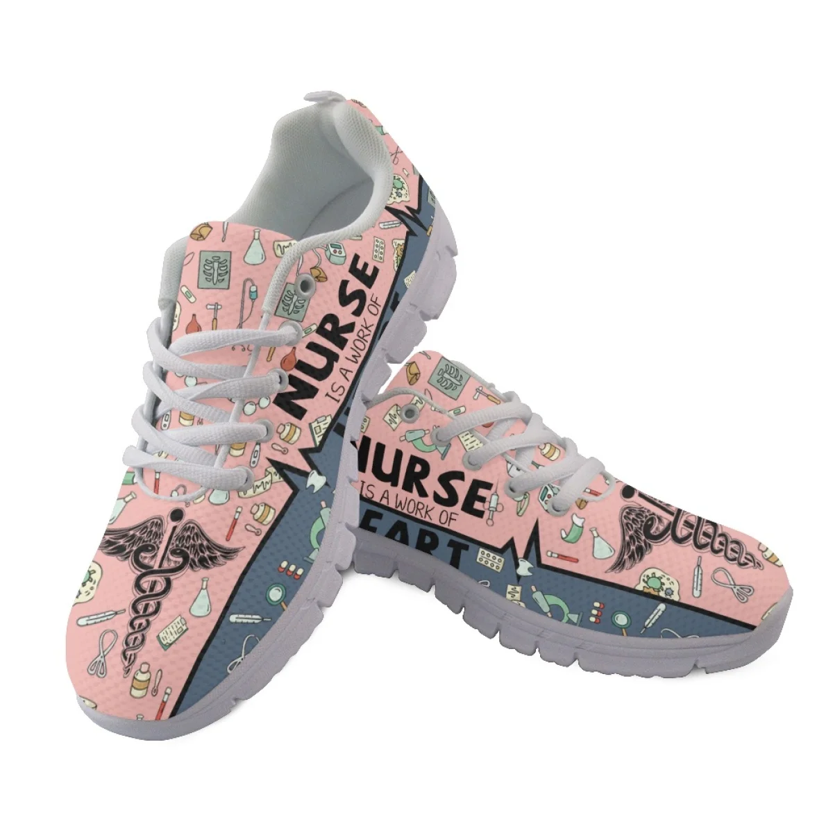 INSTANTARTS Female Comfort Nurse Shoes Medical EMT Assistant Pattern Women's Running Sneakers Breathable Light Walking Tennis