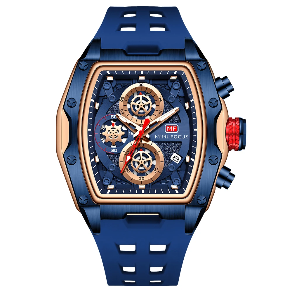

MF0473G Tonneau Dial Luxury Men Quartz Watch Silicone Strap Watches For Mens Waterproof Sports Wristwatches Relogio Masculino