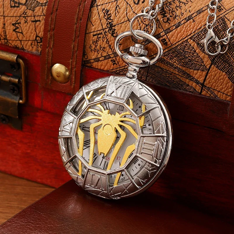 Fashion New Vintage Relief Carved And Hollow Out Roman Flip Style Pocket Watch On Chain Pendant Clock Chain Mens Women — zdjęcie 2