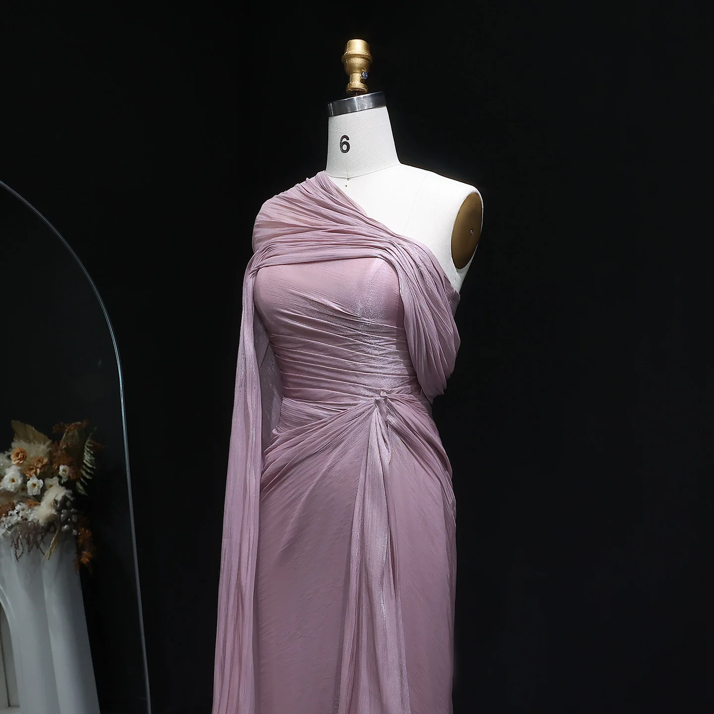 Sharon Said Elegant Lilac One-Should Dubai Evening Dress with Draped Cape Arabic for Women Wedding Dress Gown SF199 Customized image 3