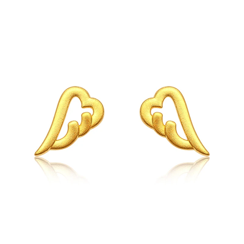 

New Arrival 24K Yellow Gold Earrings 999 Gold 3D Wing Stud Earrings For Women