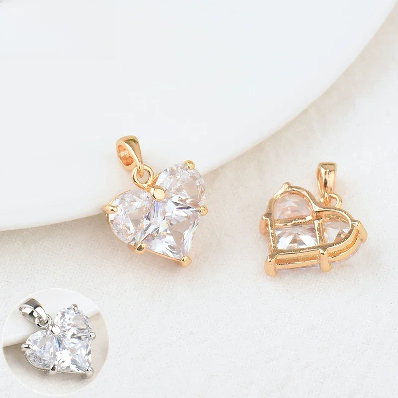 (280)4 szt. 14x14.5MM otwór 2.5MM 24K złoty kolor mosiądz z cyrkonią serce Charms wisiorki wysokiej jakości komponenty do biżuterii akcesoria — zdjęcie 2