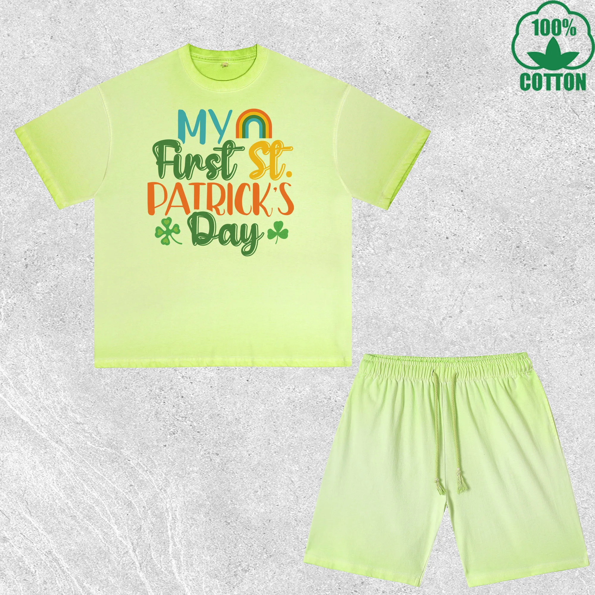 

My Fir st Patrick Day Printed Dirty Wash T-Shirt Shorts Set Multicolor Combo Loose Trendy Fashionable 100%Cotton Short