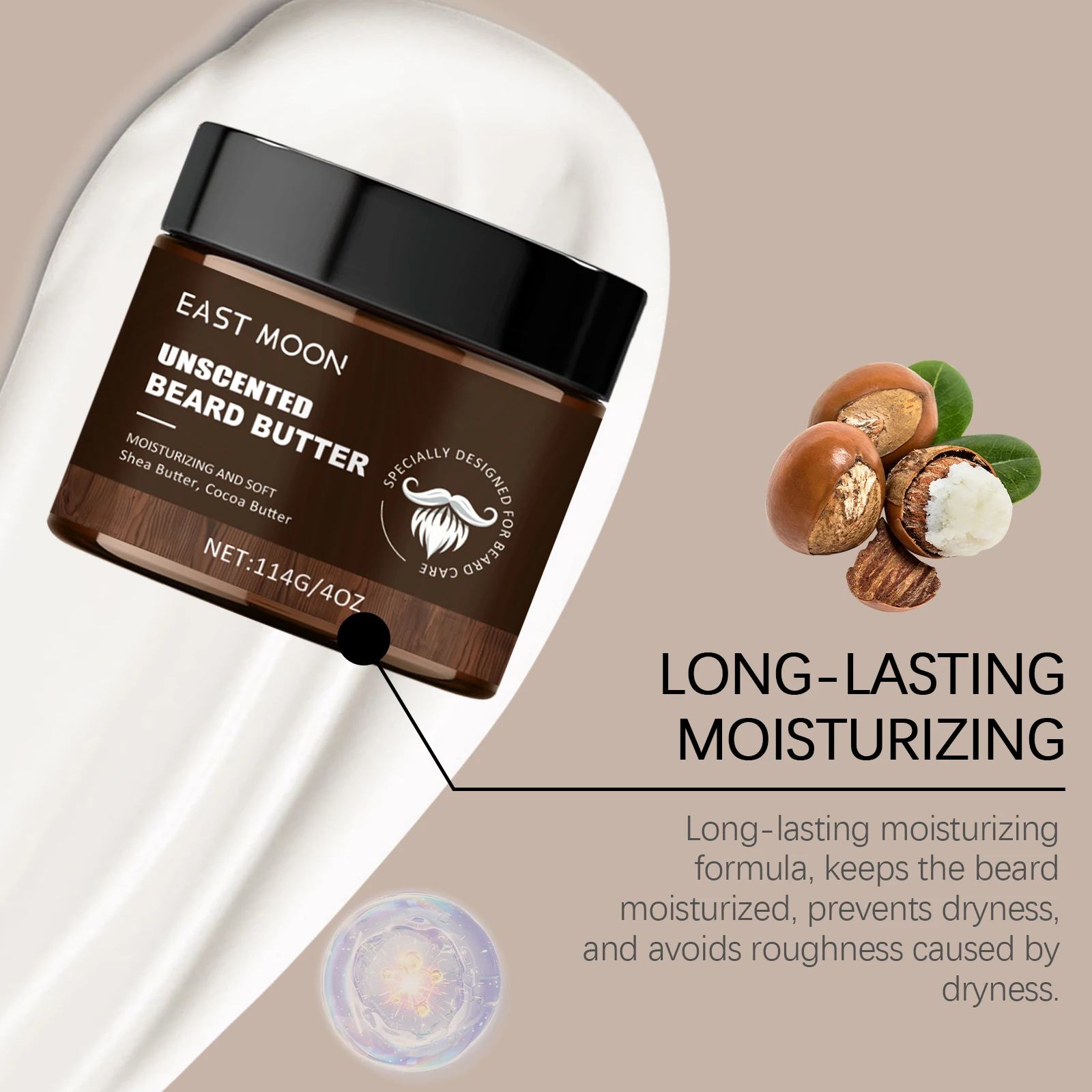 كريم العناية باللحية للرجال من إيست مون 114 جرام، كريم مرطب للعناية الناعمة يقلل من أطراف الانقسام وتشكيل اللحية المنعش كريم اللحية للرجال