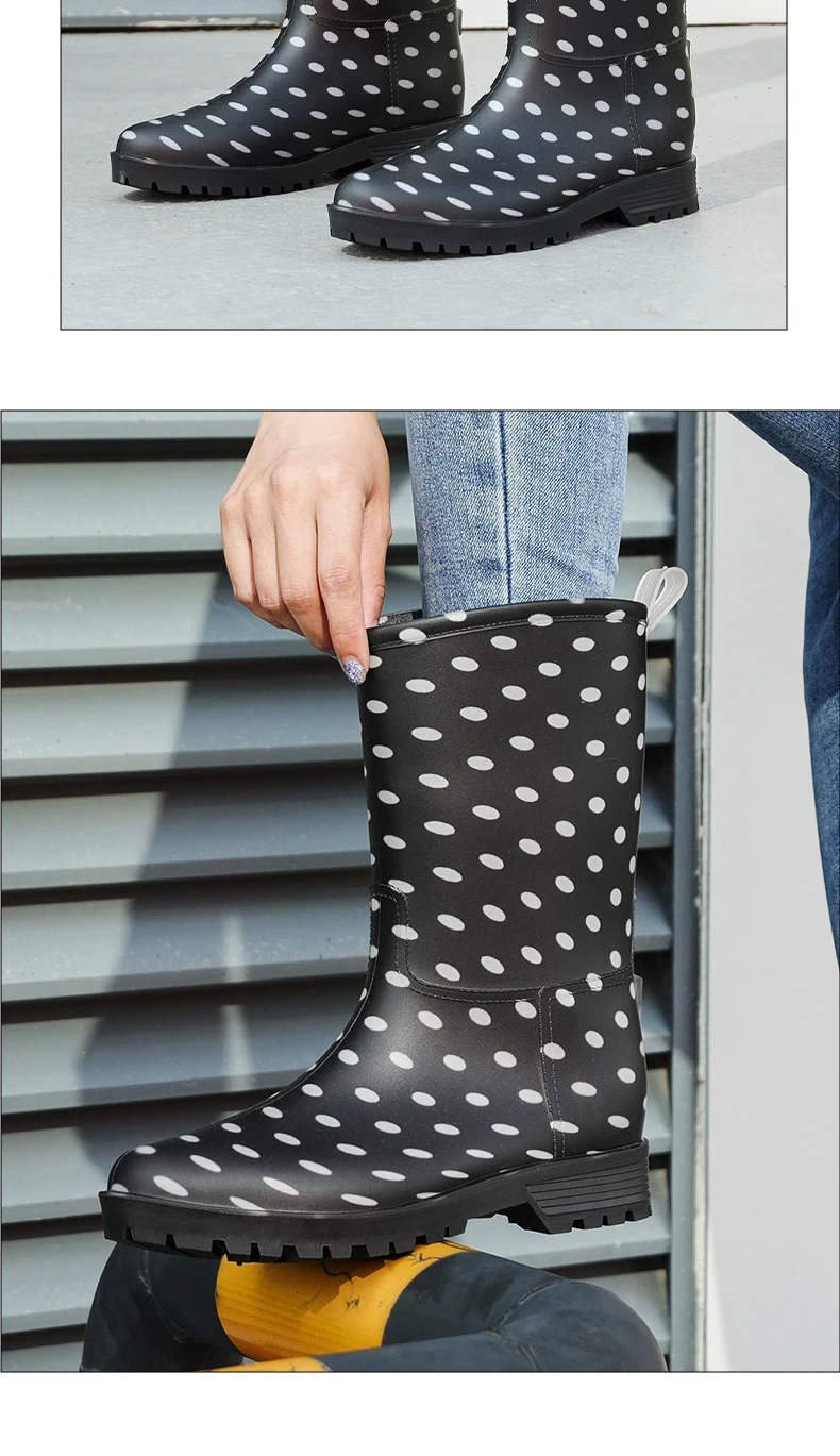 Damen-Regenstiefel mit Leopardenmuster, die bis zur Mitte der Wade reichen und rutschfest sind, einteilige, wasserdichte Gummistiefel aus PVC für den Außenbereich, Wasserschuhe zum Angeln, Regenstiefel für Gartenarbeiten, Wasserschuhe für den Garten. – Detail 11