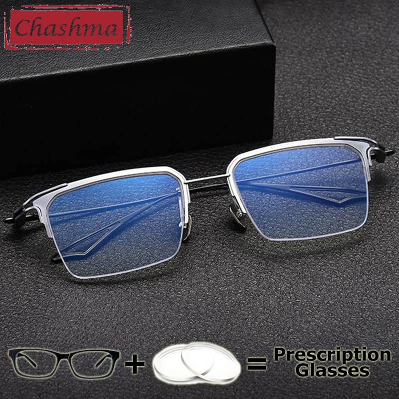 

Chashma Men Pure Titanium Eyewear Semi Rim Prescription Glasses Wide Bridge 21mm Frames Eyeglasses Long 150 mm Temple Spectacles