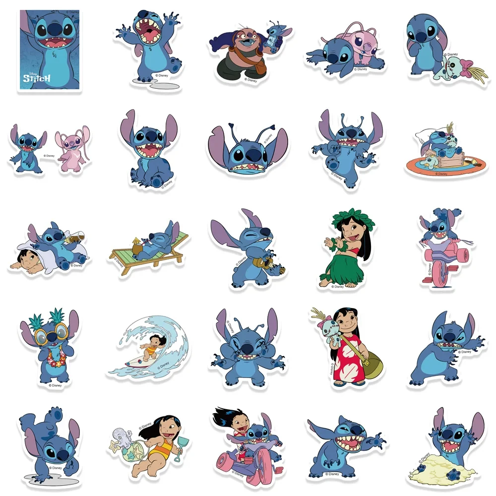 Disney-Lilo bonito dos desenhos animados & Stitch adesivos, diário DIY, laptop, bagagem, skate, decalques Graffiti, brinquedo clássico divertido,