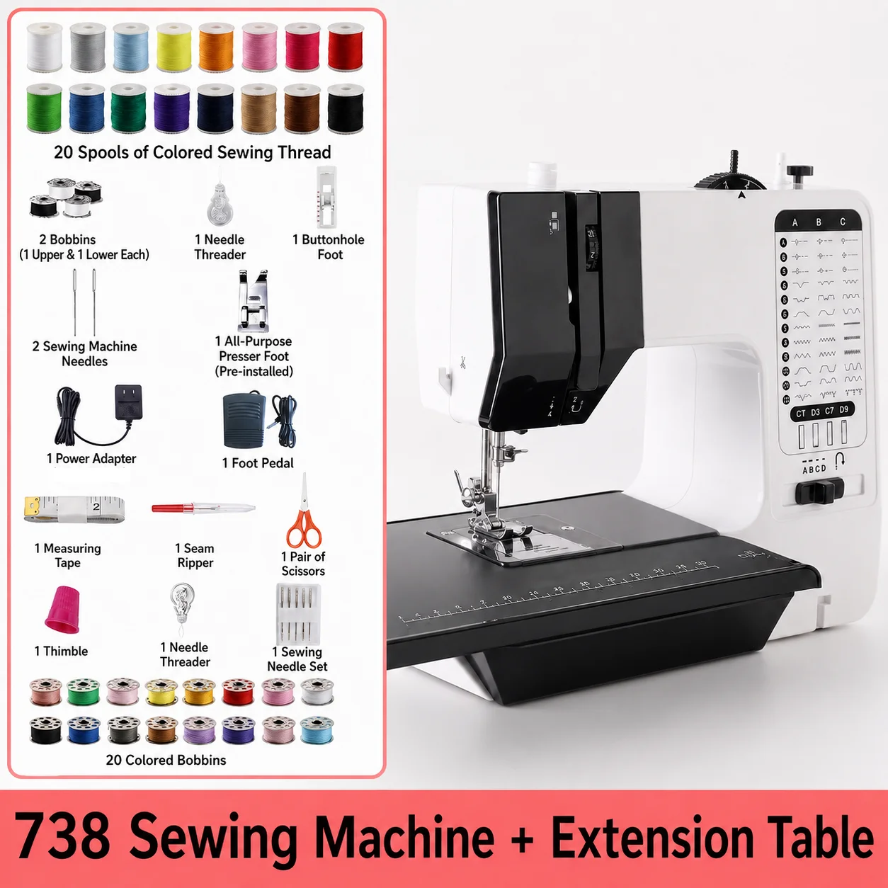 Functional Portable Sewing Machine, Simple Operation, Suitable for Home Repair and Manual Work.