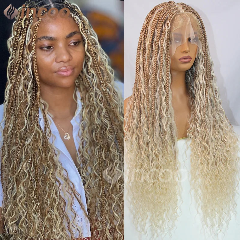 Synthetic Bohemian Box Braids Wigs Blonde 613 Full Lace Braided Wigs 32