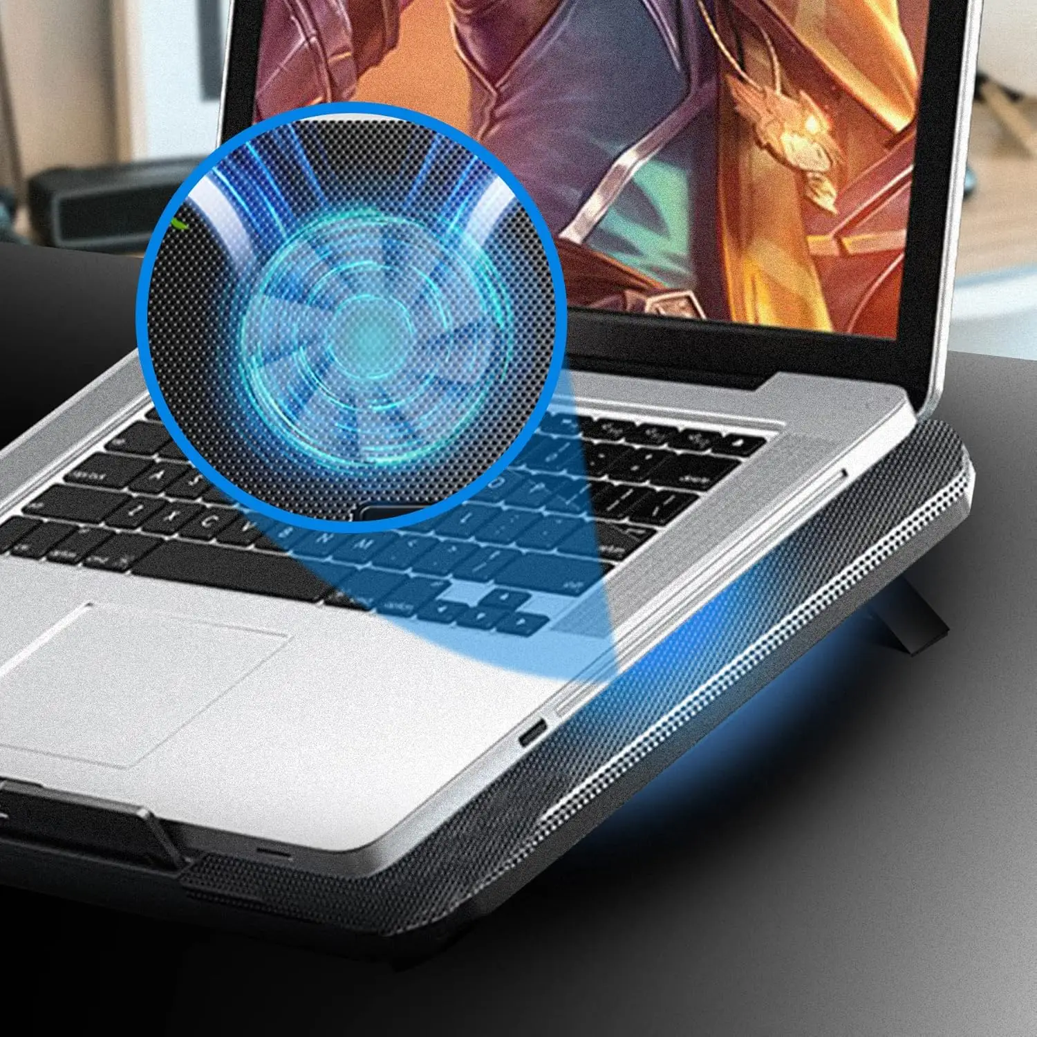 Disipador con ventilador+Hub USB 230A para Portátil,Base de Refrigeración para Portátiles – Ventilador 230mm Silencioso en Forma X, Controlador de Velocidad del Ventilador, Hub USB, Compatible Portátiles hasta 17" 4