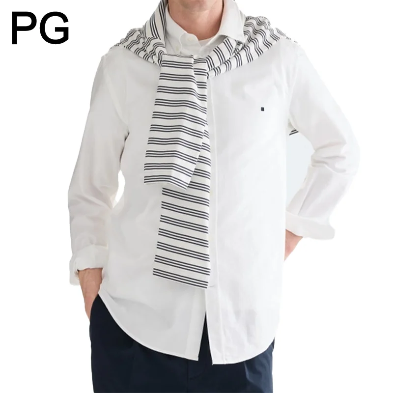 PG Herrenhemd mit Knöpfen, einfarbig, langer Schnitt, lässig-elegantes Businesshemd, geeignet für Büro und Alltag.