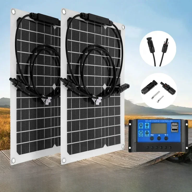 30W-600W Elastyczny panel słoneczny Ładowarka 12V Podwójne USB z kontrolerem 10A-100A Power Bank z ogniwami słonecznymi do telefonu Jacht samochodowy — zdjęcie 2