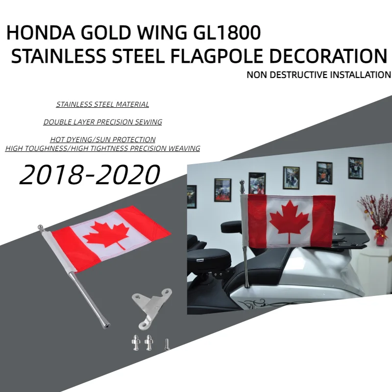 

Panical-Gold Wing GL1800 Canada Flagpole For Honda Motorcycle Passenger Rear Trunk Flag Set Stainless Moto accessories Tour Flag