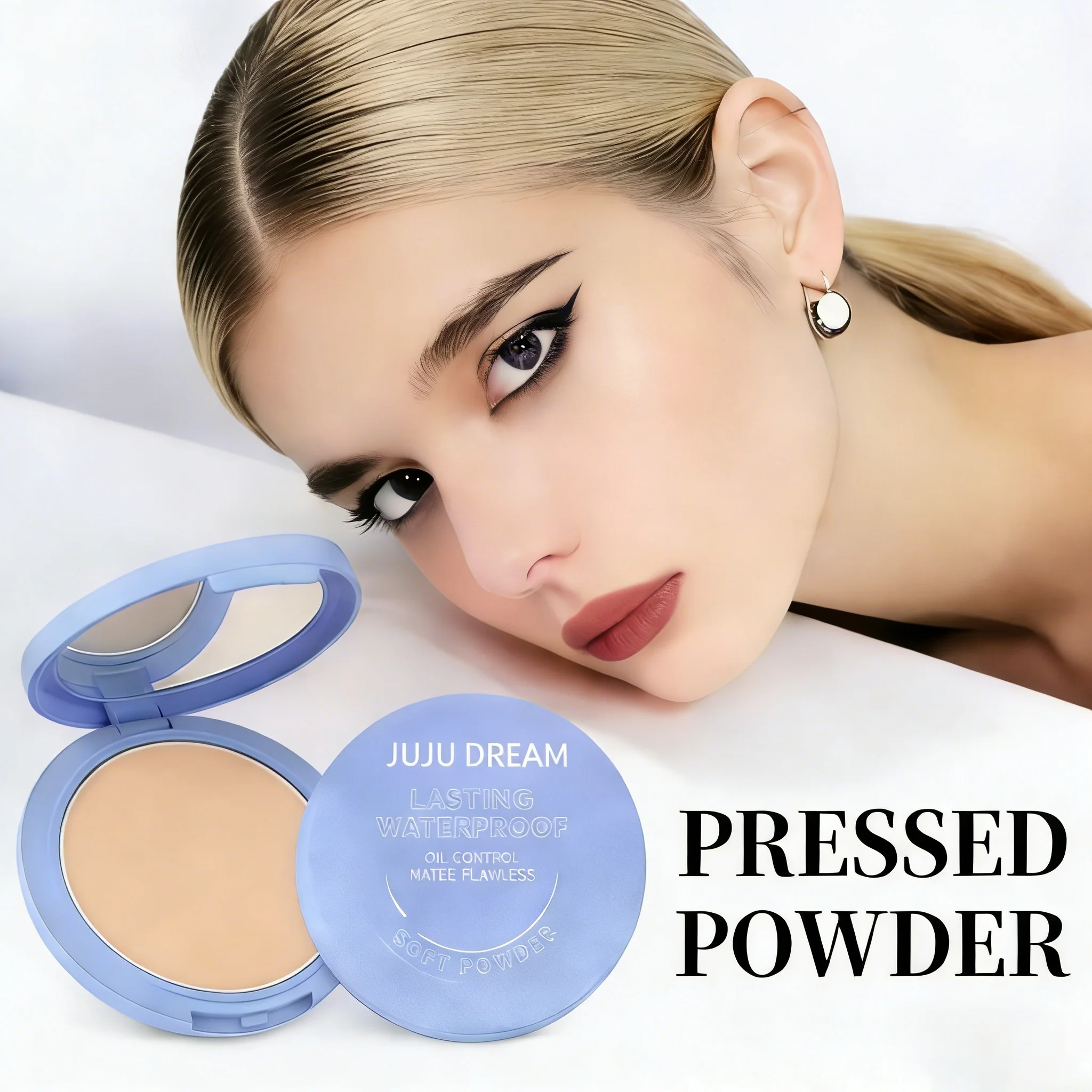 Matte Long-Lasting Oil-Control Pressed Powder With Sponge Applicator Long-lasting Waterproof Texture Smooth Sace Face Powder