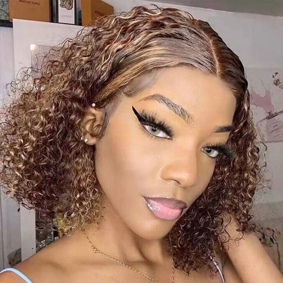 

Brazilian Short Curly Bob Lace Front Human Hair Wigs PrePluck With Baby Hair Deep Wave Front Wig For Women Deep Curly Lace Wig