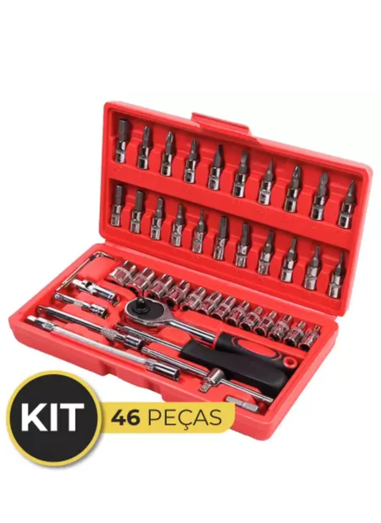 Kit Chaves Ferramentas Jogo 46 Peças Maleta Catraca Reversível Soquetes Completa Profissional Mecânico