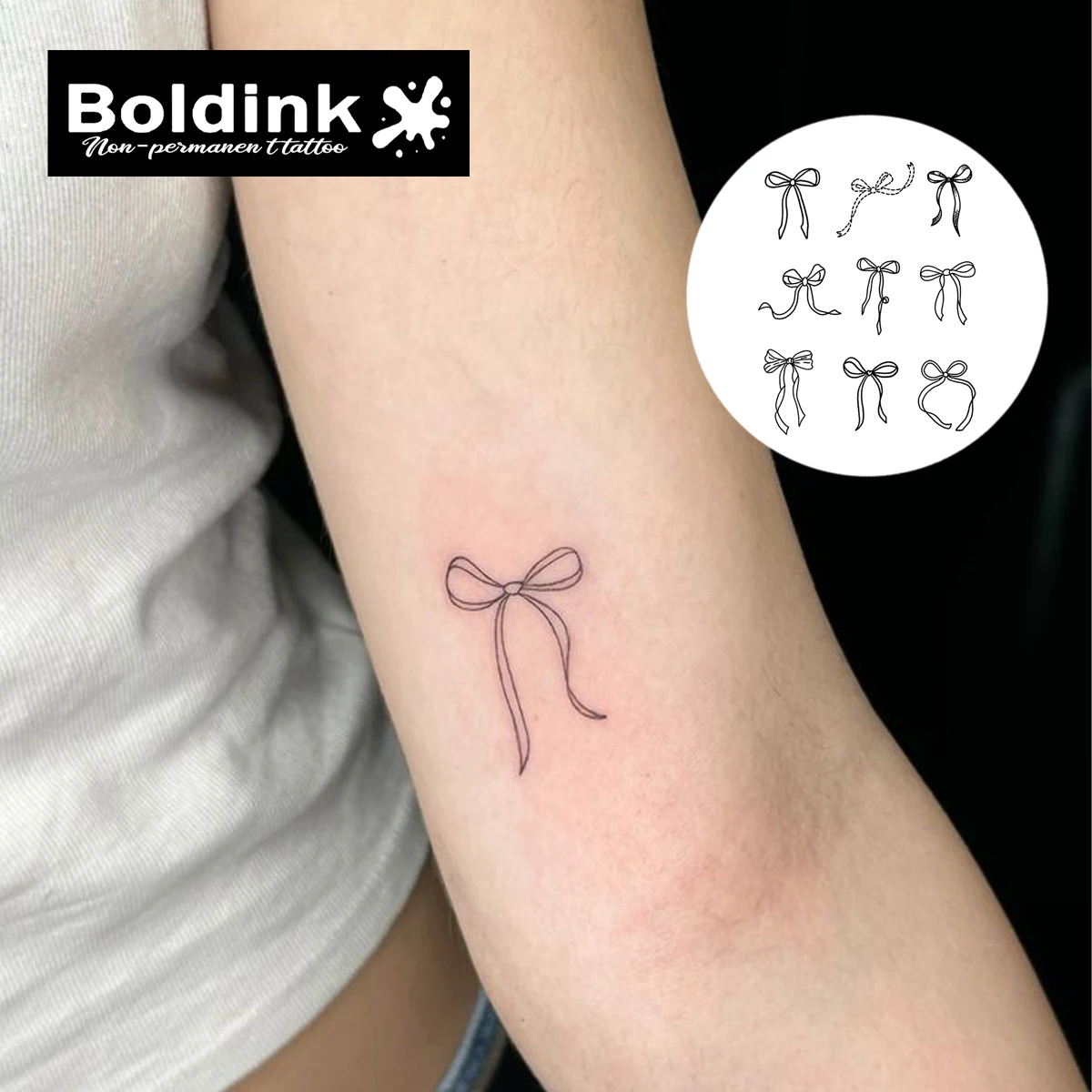 Bowknot Temporary Tattoo,Lasts To 15 Days New Technology Magic Waterproof Semi Permanent Sticker.