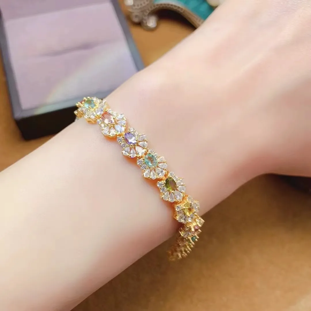

KJJEAXCMY Fine jewelry Women's Bracelet Natural Brazilian Tourmaline S925 silver Electroplated 18K gold birthday party gift