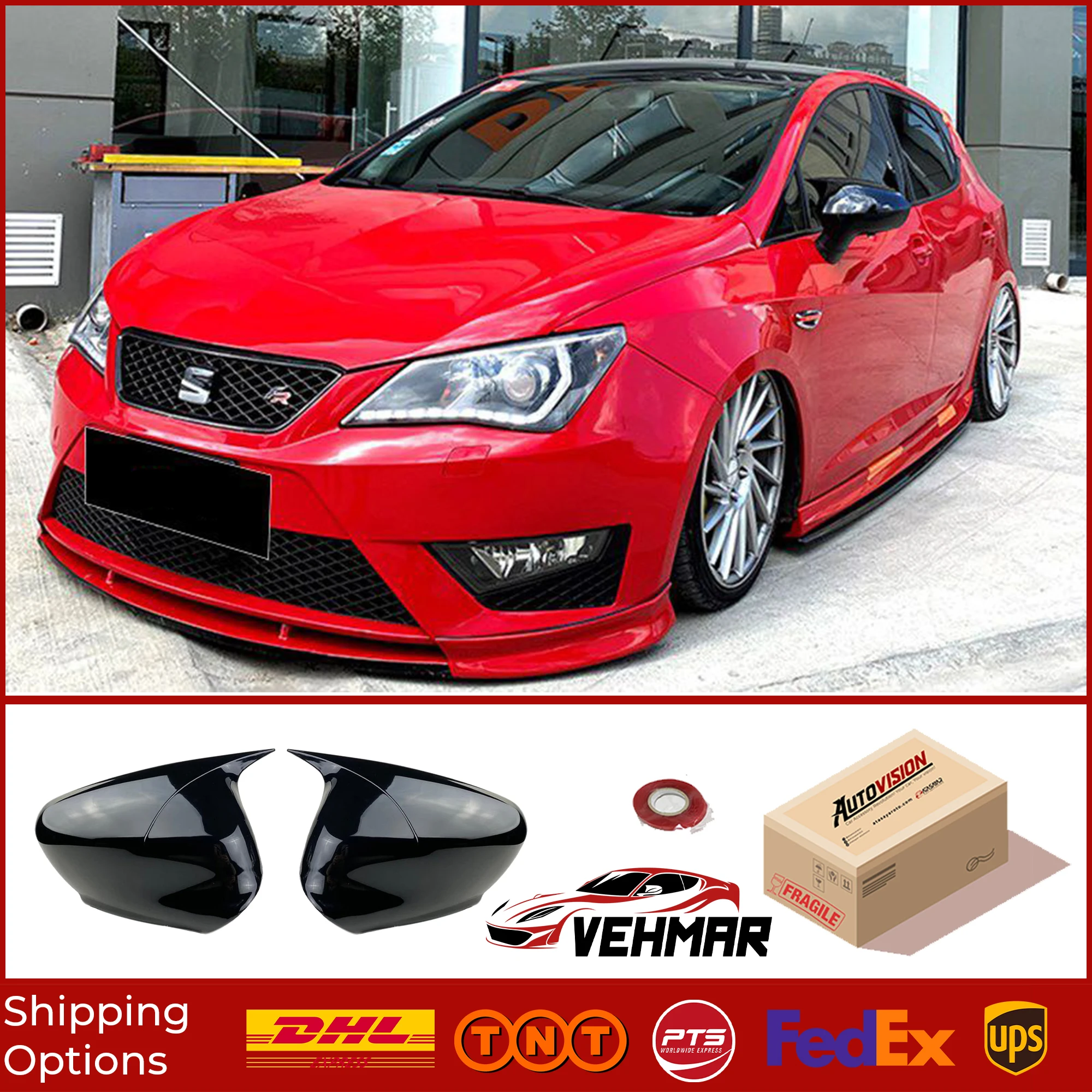 

Модель летучая мышь, зеркальный чехол для SEAT IBIZA MK4 2009 2017, аксессуар, яркий черный чехол с бэтментом летучая мышь, автомобильные экраны, Внешние детали