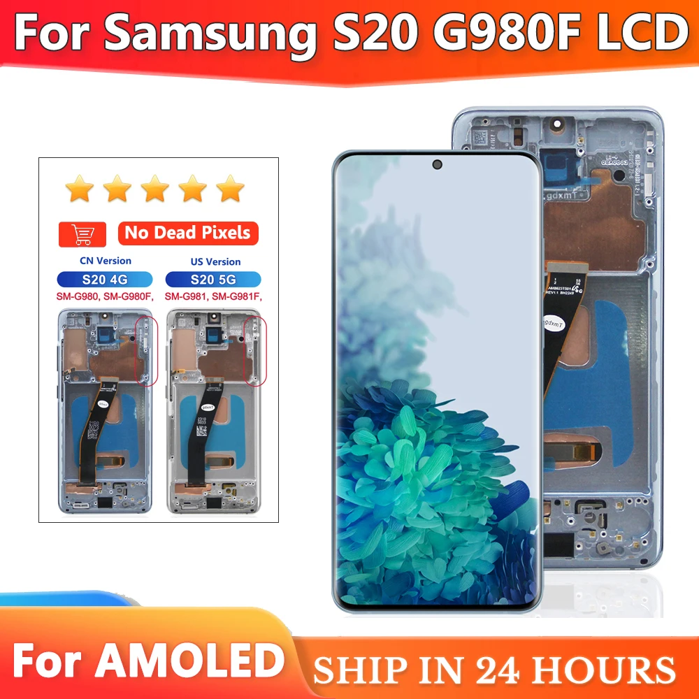 

AMOLED LCD With Frame For SAMSUNG S20 LCD G980 SM-G980F SM-G980F/DS Display Touch Screen Digitizer Assembly Replace