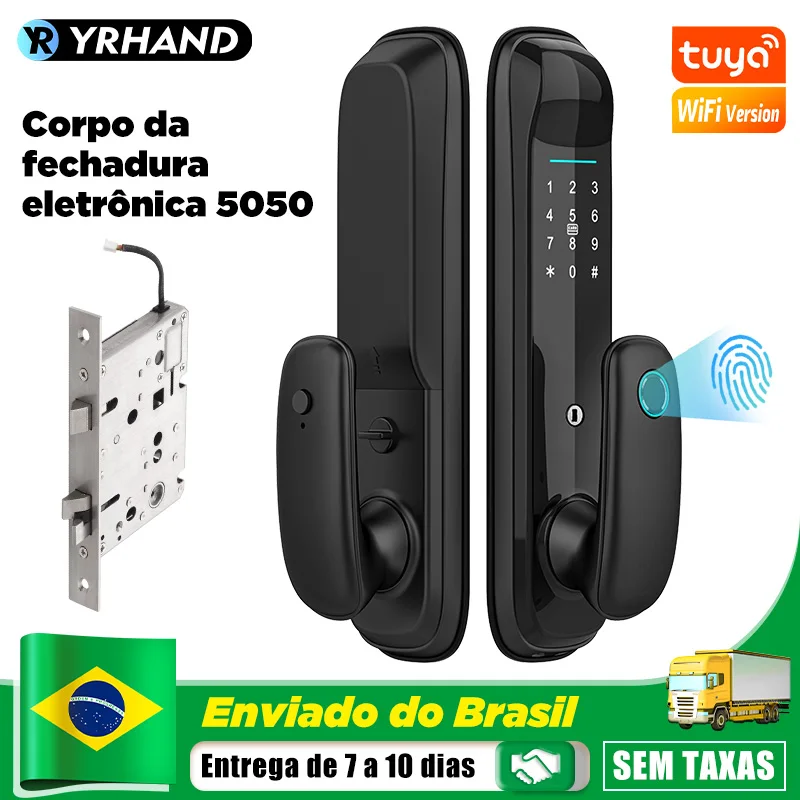 YRHAND Do Brasil H6 Tuya Wifi fechadura eletronico digital biometria Português Biometric Fingerprint Smart Door Lock