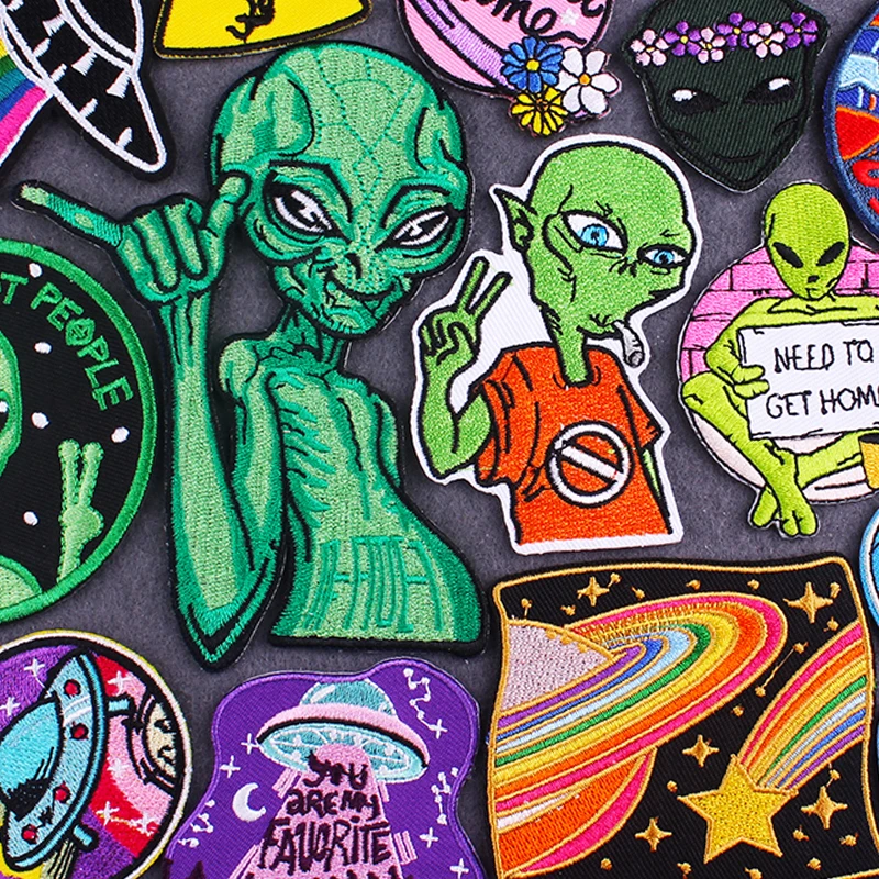 Aliens stripes applique patch DIY Space UFO Embroidered patches for clothing badges iron on patches for jacket clothes