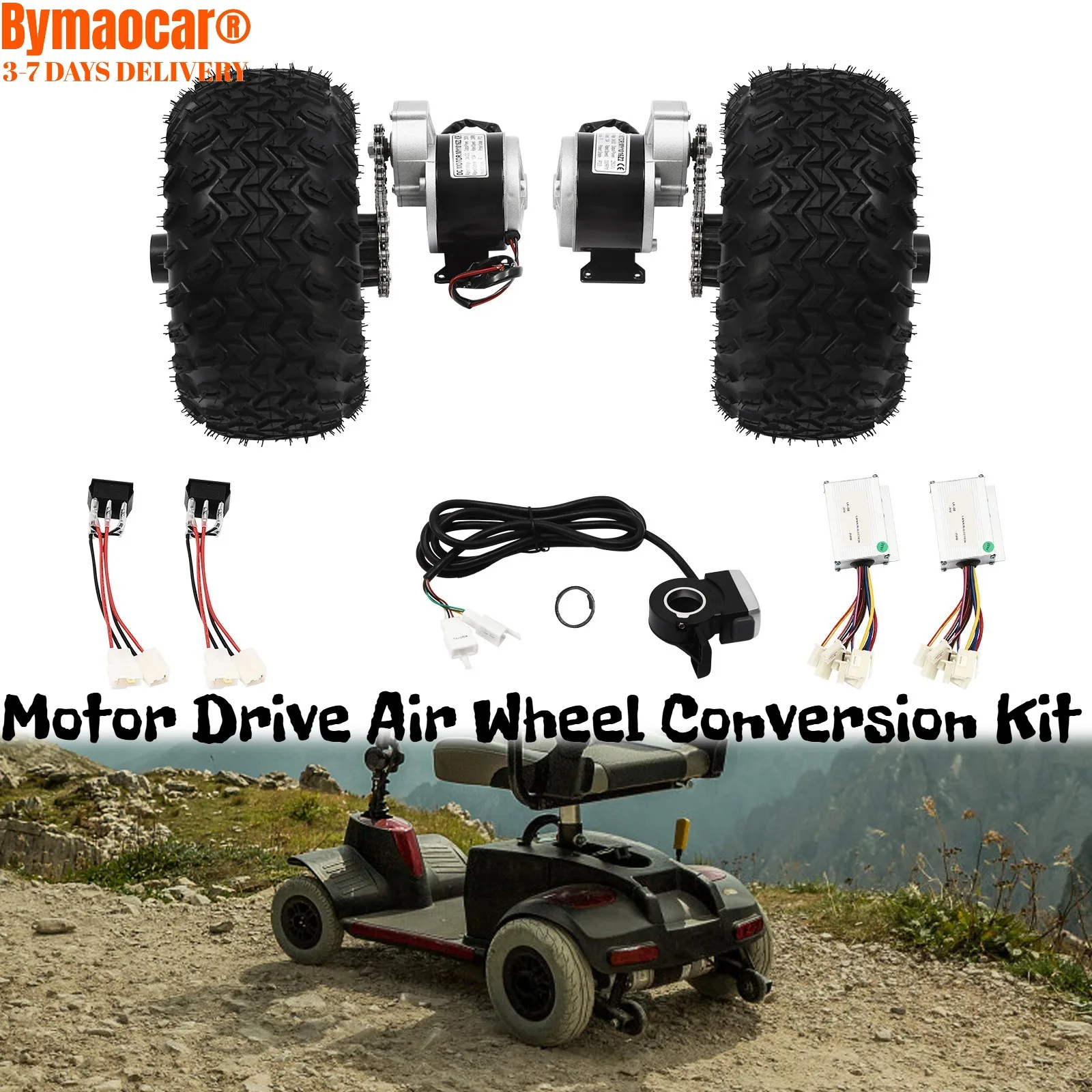 

10In Motor Drive Air Wheel Conversion Kit, 24V 250W Double Tire Set w/Thumb Throttle for Small go-Kart, Electrical Beach Scooter