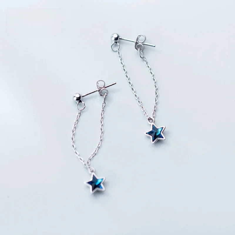Modian gorąca sprzedaż mody huśtawka niebieski kryształ gwiazdy spadek kolczyki 925 Sterling Silver musujące Dangle kolczyki dla kobiet biżuteria — zdjęcie 2