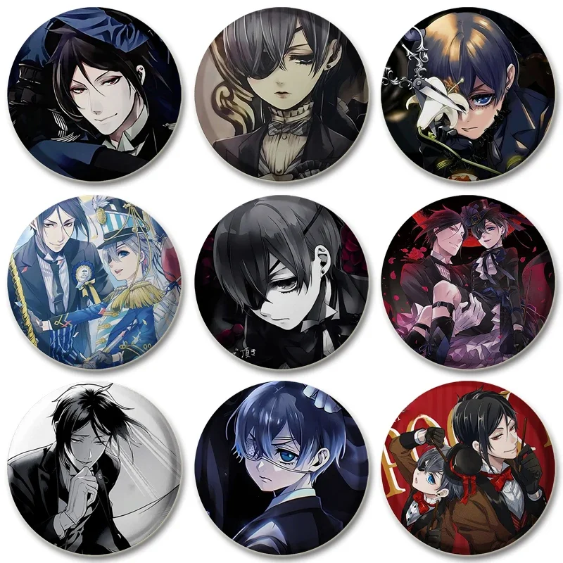 32/44/58mm Anime schwarz Butler Abzeichen Broschen Ciel Sebastian Manga kreative Anstecknadeln Soft