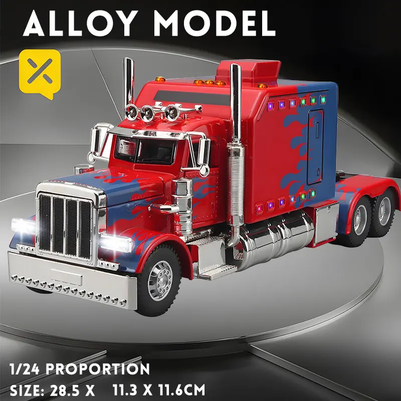 

Heavy-duty truck in red color, tractor-trailer truck with trailer, 6-passenger heavy-duty transportation vehicle, sound device,