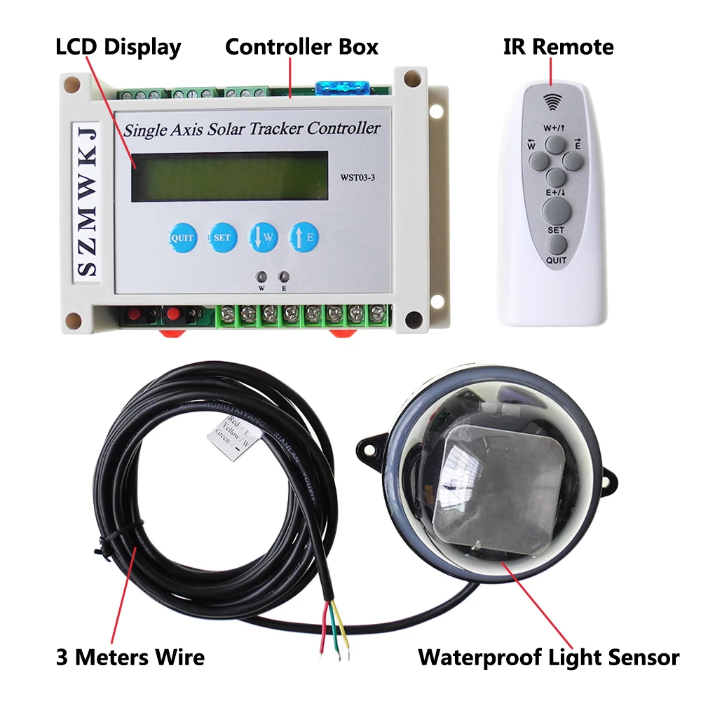 LCD Single Axis Electronic Solar Tracker Controller + Wind Speed Sensor 0-2.5V Anemometer DIY Solar Panel Tracking System Kits