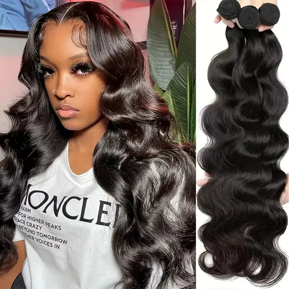 

Human Hair Body Wave 3 Bundles Human Hair 100% Unprocessed Brazilian Virgin Hair Quick Weave Extensions for Black Women Natural Color Bundles