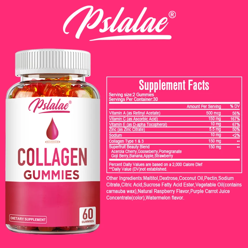 Collagen Gummies - Promotes Healthy Skin, Joints, Hair, and Nails, Antioxidant - 60 Gummies