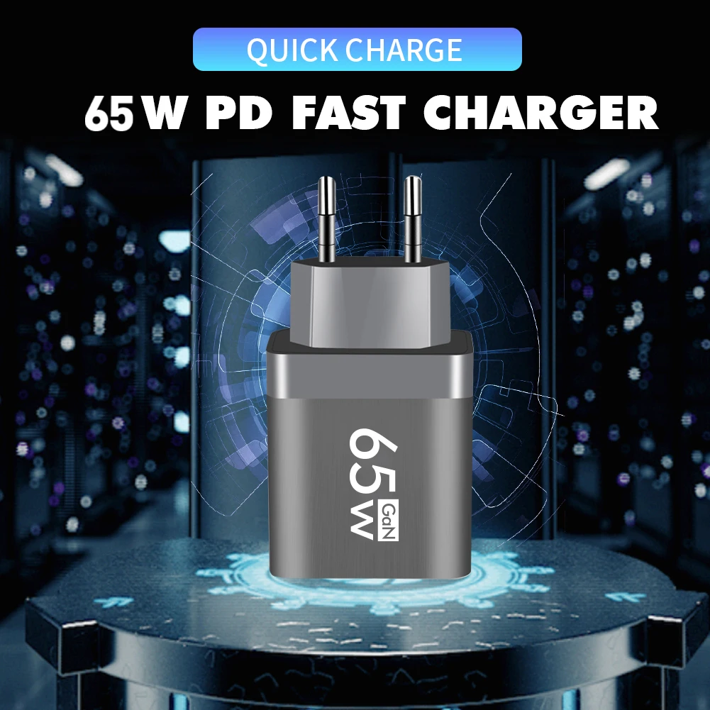 65W GaN USB Charger Fast Charging QC 3.0 Type C Mobile Phone Adapter For iPhone Samsung Xiaomi EU US Plug Wall Charger Adapter image 3