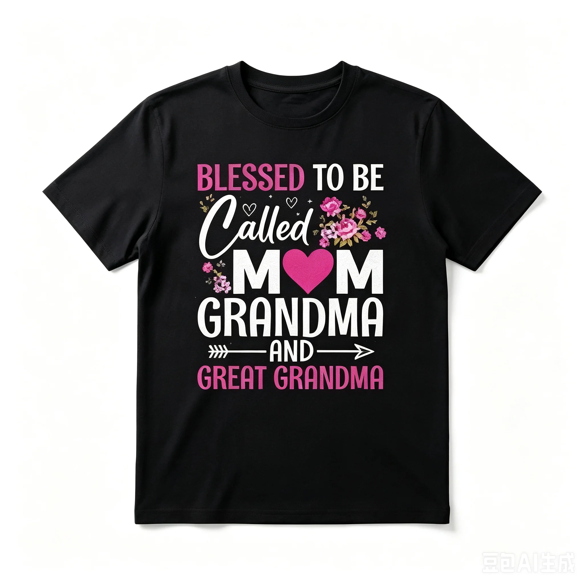 Camiseta gráfica Blessed Mom Grandma Great Grandma para hombre, camisetas suaves de manga corta con estampado floral de corazones, ropa diaria, reunión familiar, regalo informal para hombres, mujeres y amigos