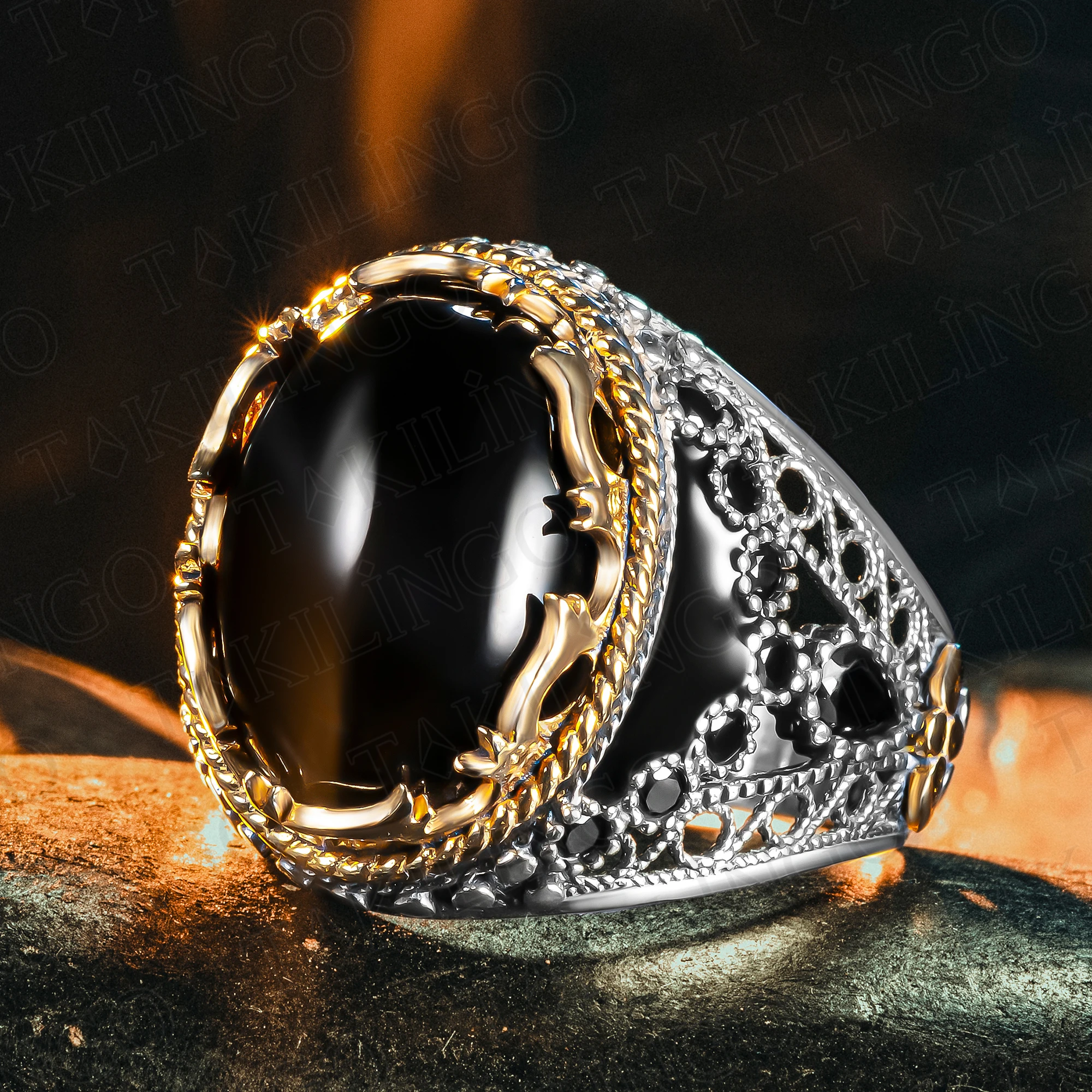 

Genuine Solid 925 Sterling Silver Oval Black Onyx Gemstone Men's Ring Cubic Zircon Gemstone Handmade Jewelry