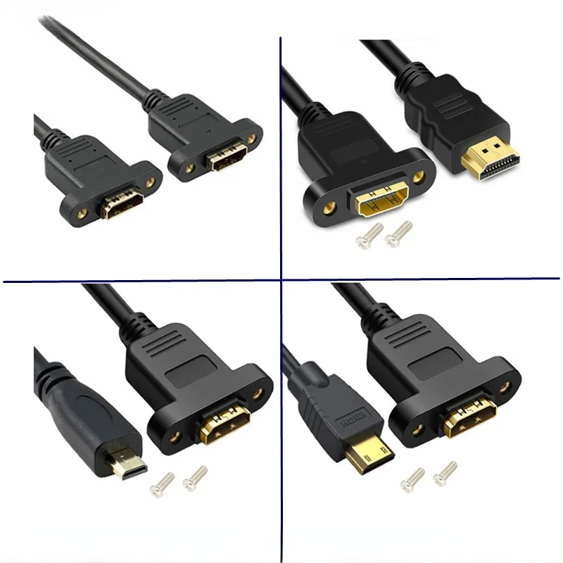 Connecteur d'extension Micro HDMI mâle vers Mini HDMI femelle, 30cm, verrouillage à vis, montage sur panneau, câble de caméra HD AV