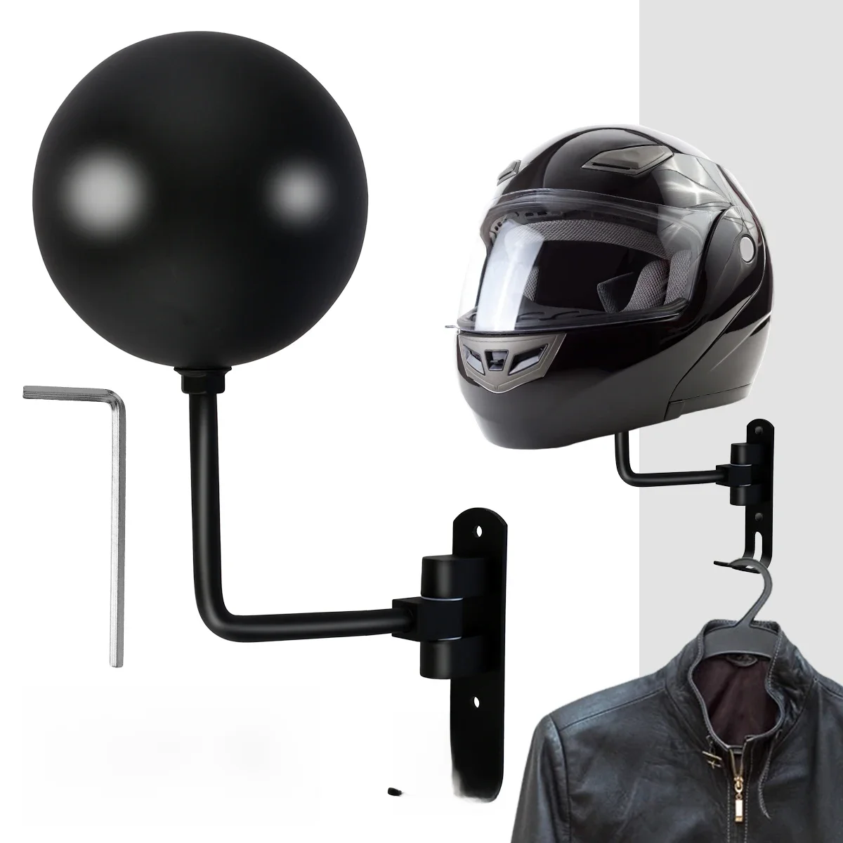 AliExpress willstar Motorcycle Helmet Rack Wall-Mount Helmet Display Holder with Hook 180° Rotation Bike Helmet Hanger for Home Garage Organizer