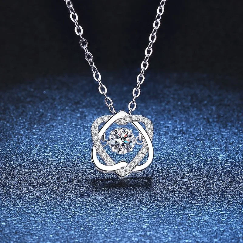 Hexagram Moissanite Pendant Necklace 925 Sterling Silver Moving Heart Clavicle Chain for Women