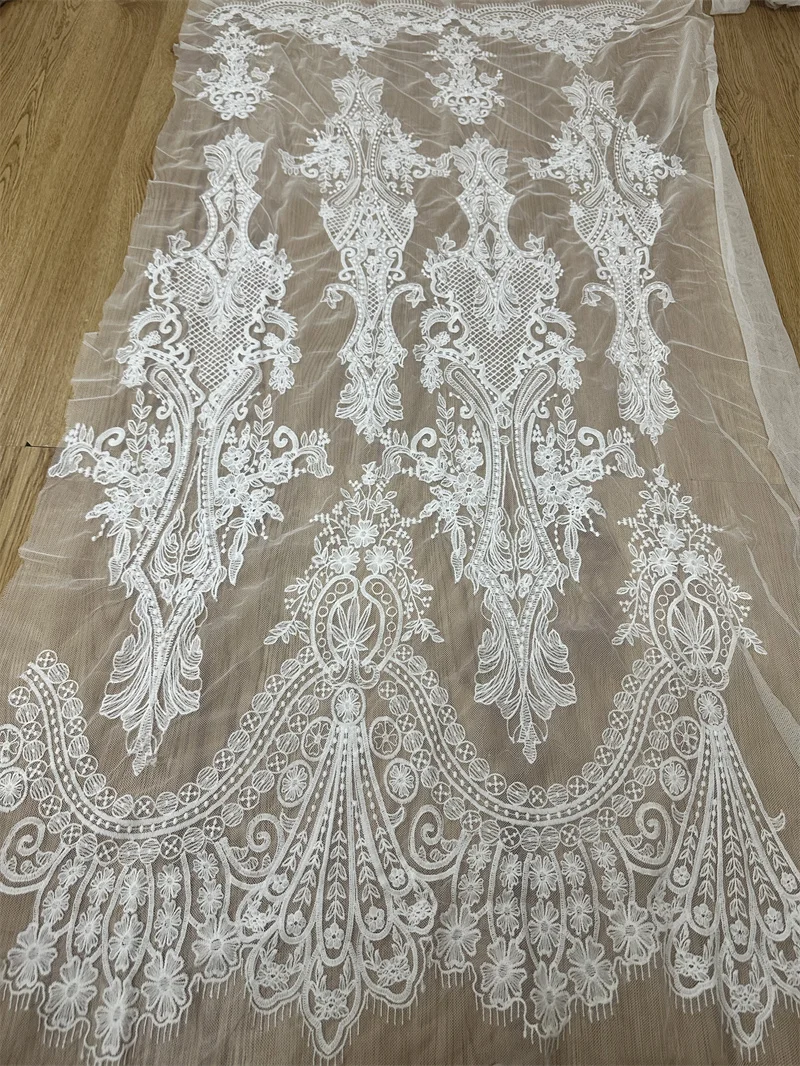 Latest  LFY Off White Good Quality Good Price Unique Special Tulle Embroidery Lace Fabric Wedding Dress Lace Fabric