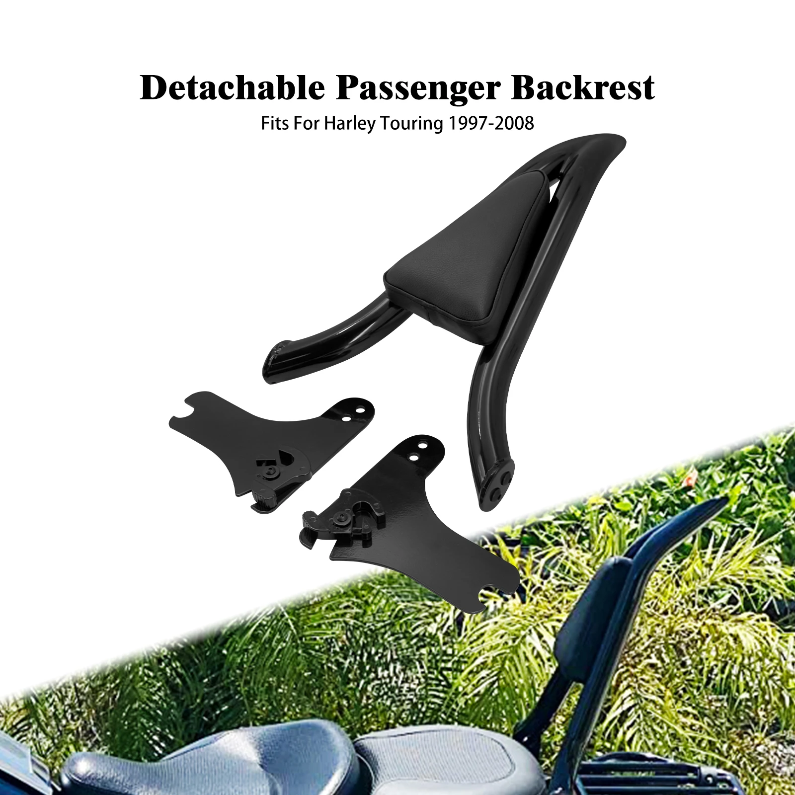

Motorcycle Sissy Bar Detachable Rear Passenger Backrest Quick Release For Harley Touring Street Glide Road King FLHT FLTRX 97-08