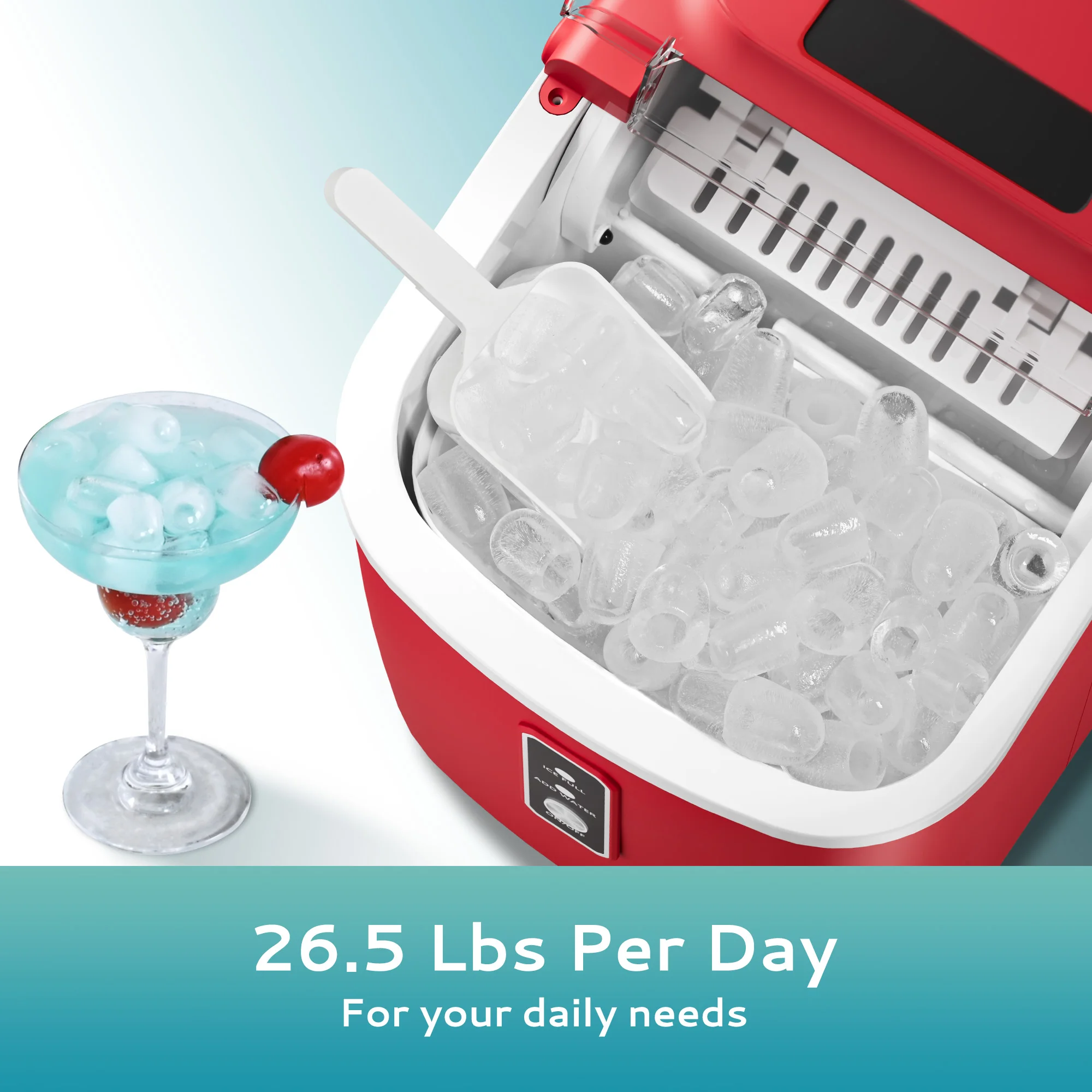 SIMZLIFE Portable Ice Machine 26.5lbs/Day 9 Cubes in 6 Mins Ice Maker Machine Countertop Auto-Cleaning for Home Kitchen Camping