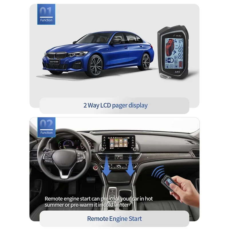 EASYGUARD EC207-M9 2 Way Car Alarm with LCD Display Remote Engine Start & Push Button & Shock Senso Detection Warning