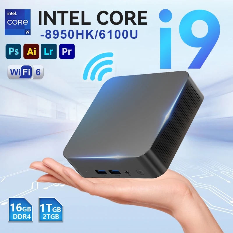 Mini PC Windows 11, ordinateur i9, processeur Intel Core i9 8950HK, mini PC Intel i3 6100U, 16 Go de RAM, 1/2 To de SSD, WiFi 6, mini PC de jeu