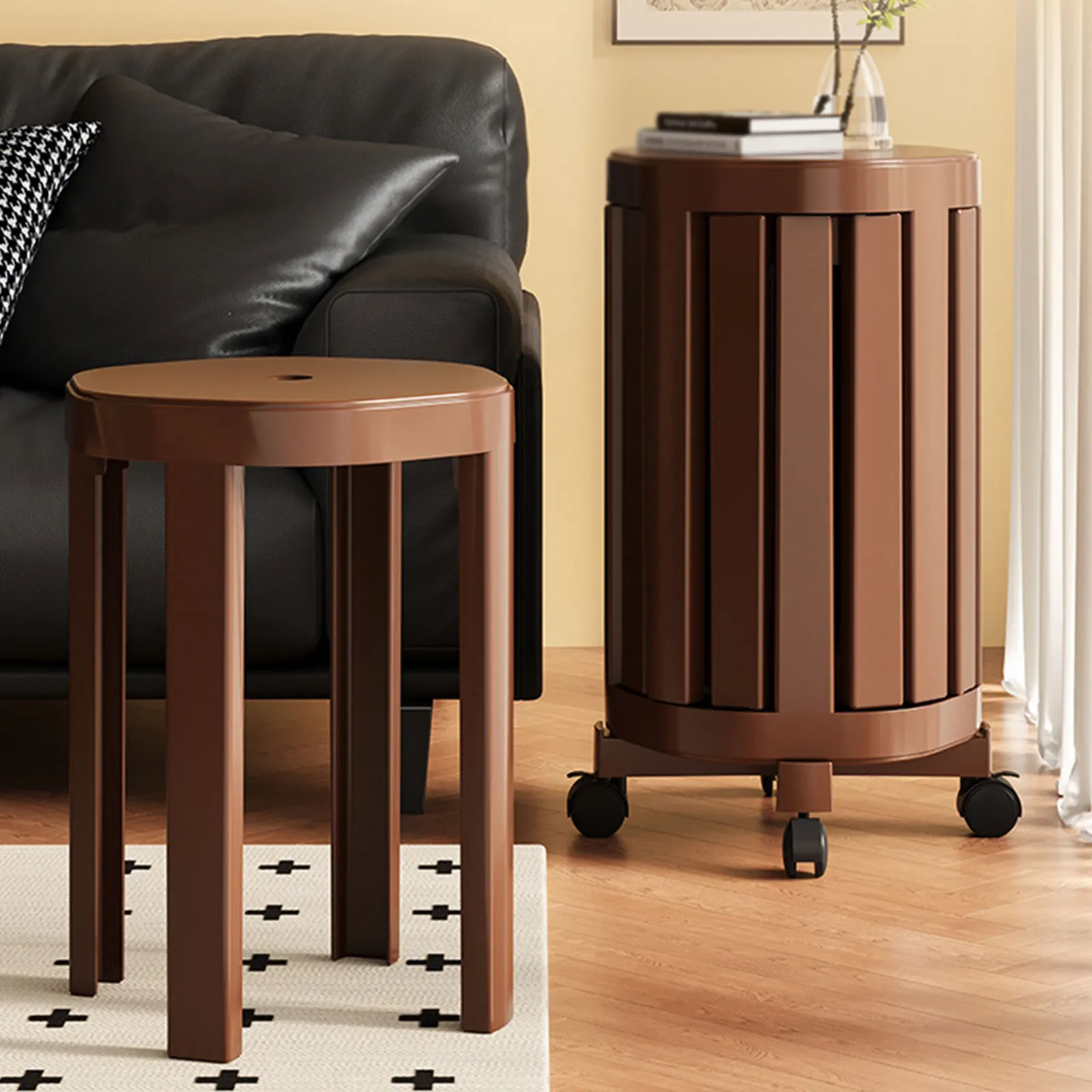 مجموعة براز قابلة للتكديس مع عجلات، مجموعة كرسي متعددة الأغراض، مقاعد طعام للأريكة الصغيرة بجانب السرير لمقهى الاستوديو المنزلي #1