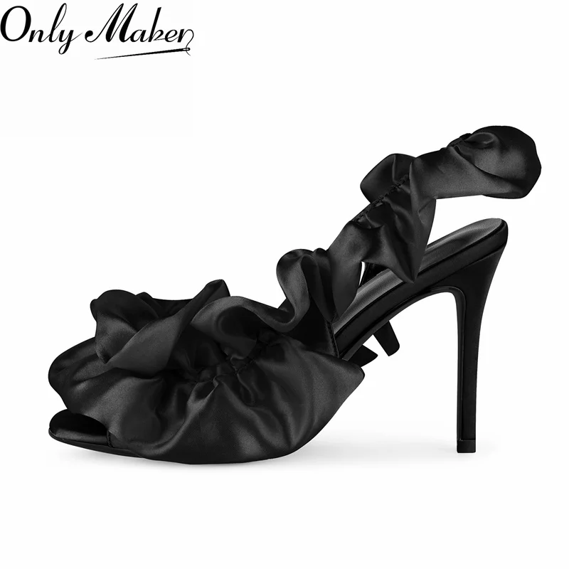 

Onlymaker/женские атласные сандалии с открытым носком и открытой пяткой, туфли-лодочки без шнуровки, эластичные модные сандалии с открытой спиной на тонком каблуке