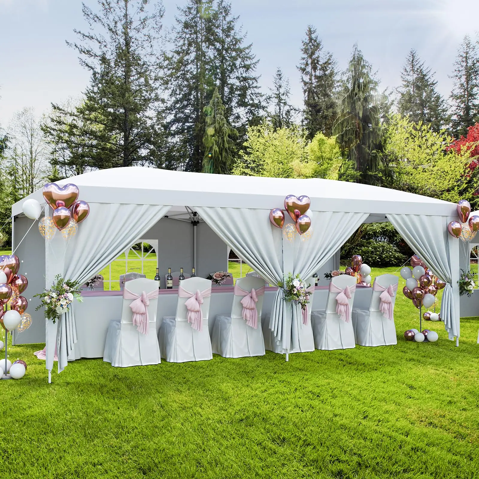 10x20 Heavy Duty Pop Up Canopy Tent with 6 Removable Sidewalls, Easy Up Commercial Canopy Tents for Parties, Large Outdoor Canopies with 3 Adjustable Heights, Stakes X18, Ropes X6,White