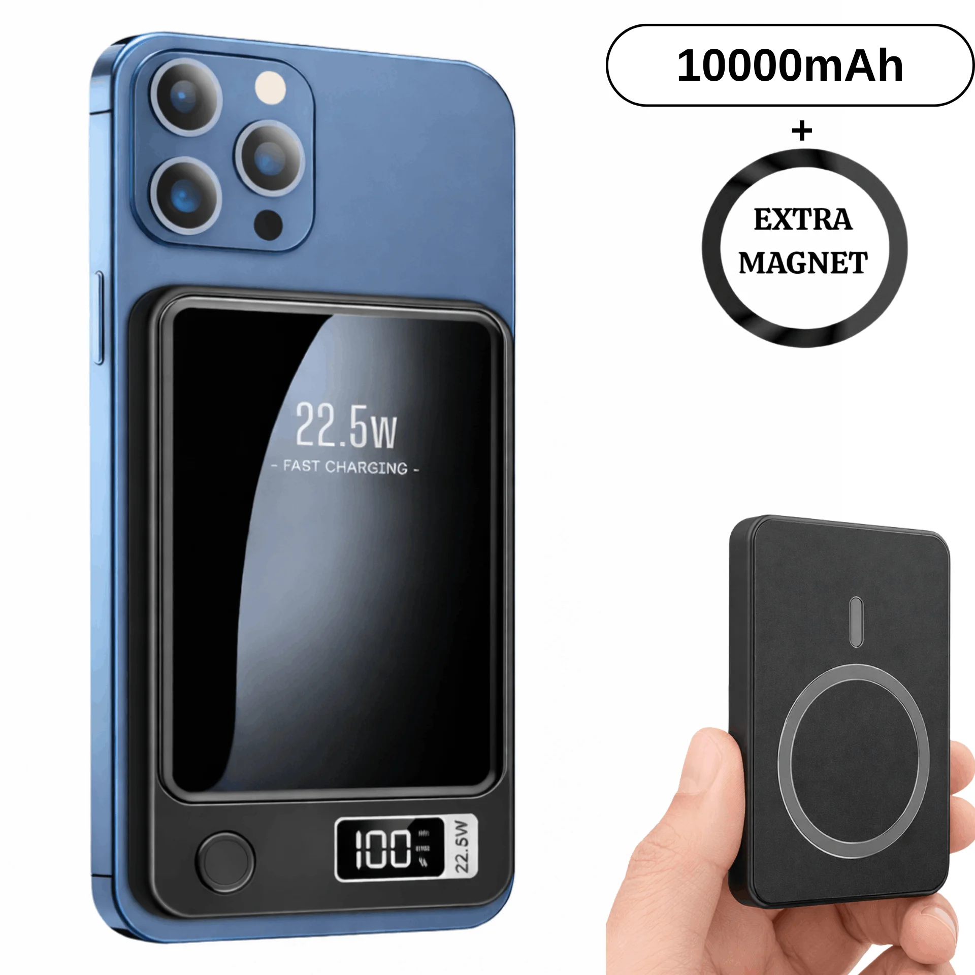 Runner magnetische Powerbank 10000mAh Schnellladung, tragbarer kabelloser externer Akku für alle gängigen Handys.